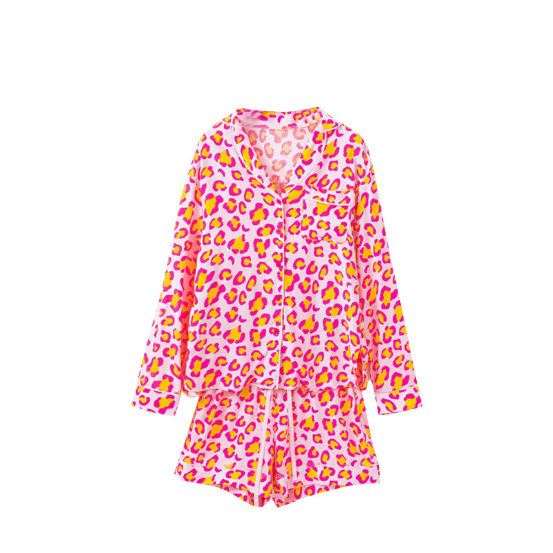 6.24 GLS0118 Preorder Women Pink Leopard Long Sleeve Top with Shorts Pajama Set