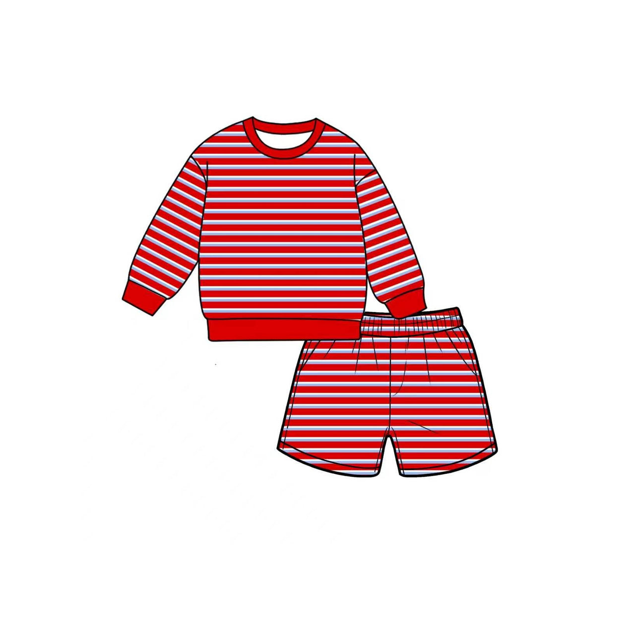 7.6 Preorder GLS0122 Kids Girls Red Striped Long Sleeve Top with Shorts Outfit