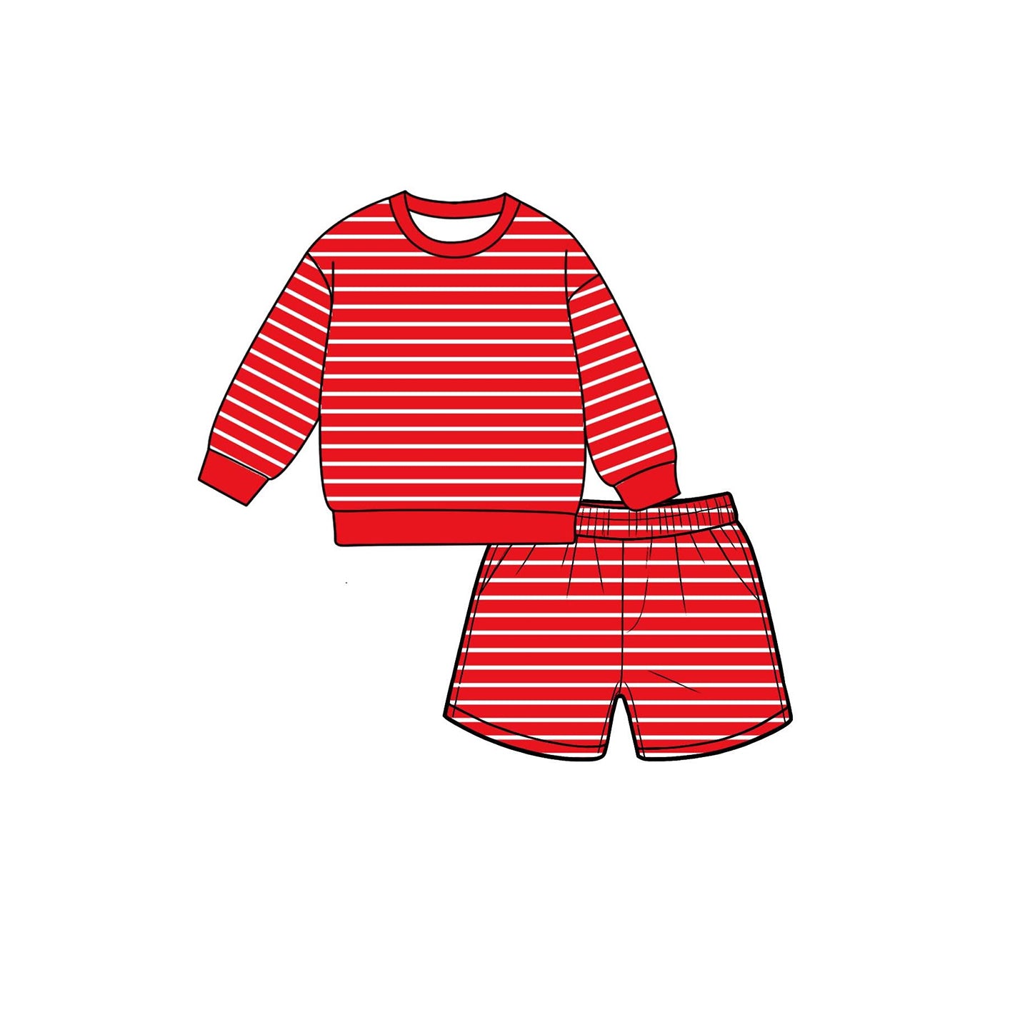 7.6 Preorder GLS0124 Kids Girls Red Striped Long Sleeve Top with Shorts Outfit