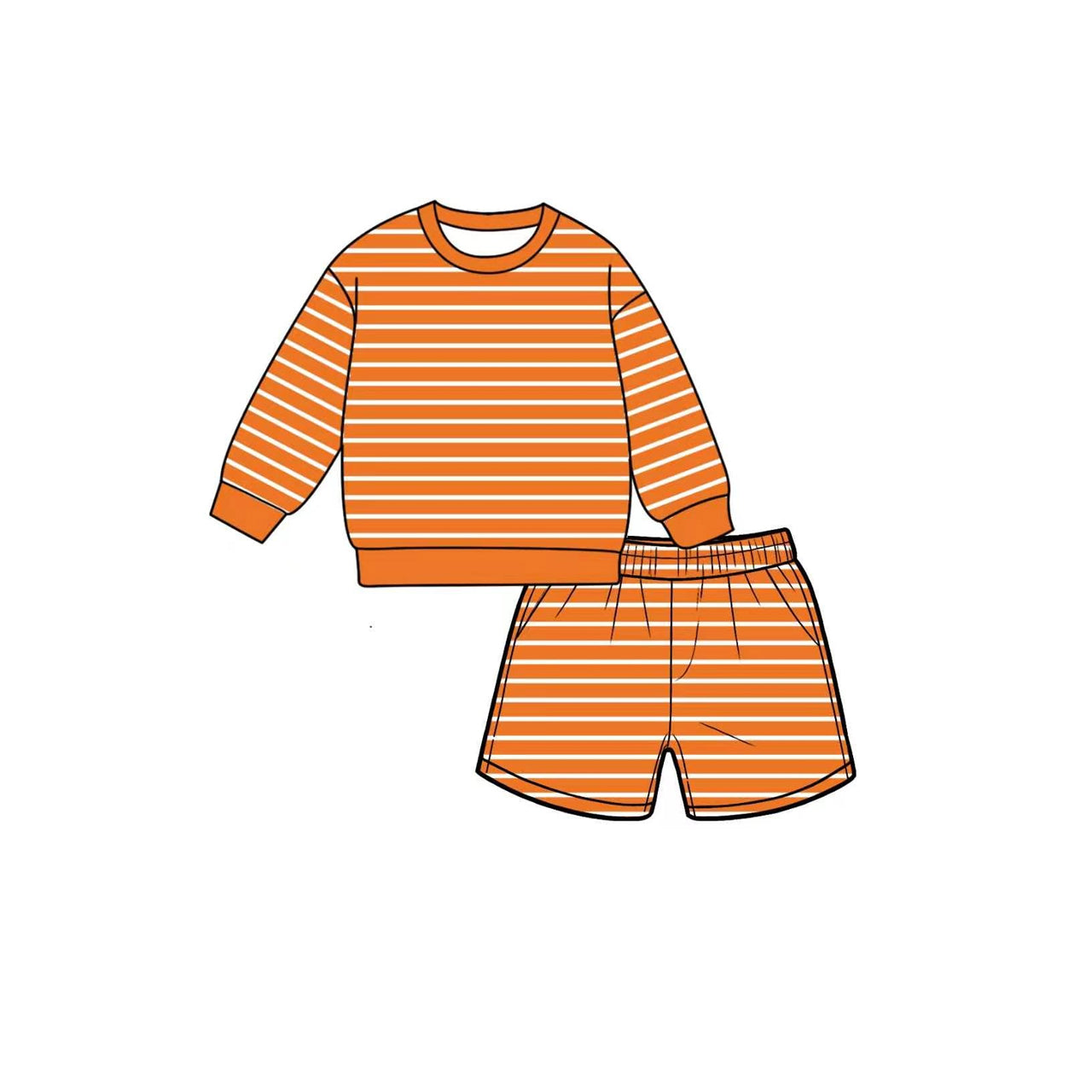 7.6 Preorder GLS0131 Kids Girls Orange Long Sleeve Top with Shorts Outfit