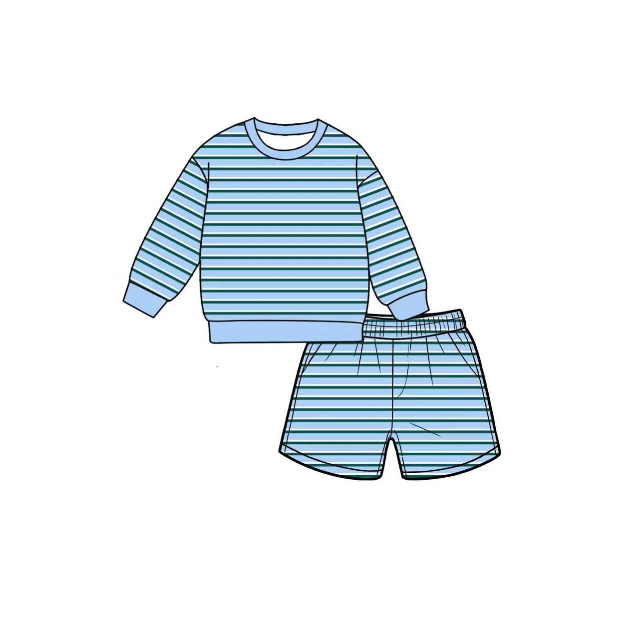 7.6 Preorder Kids Girls Green Blue Long Sleeve Top with Shorts Outfit