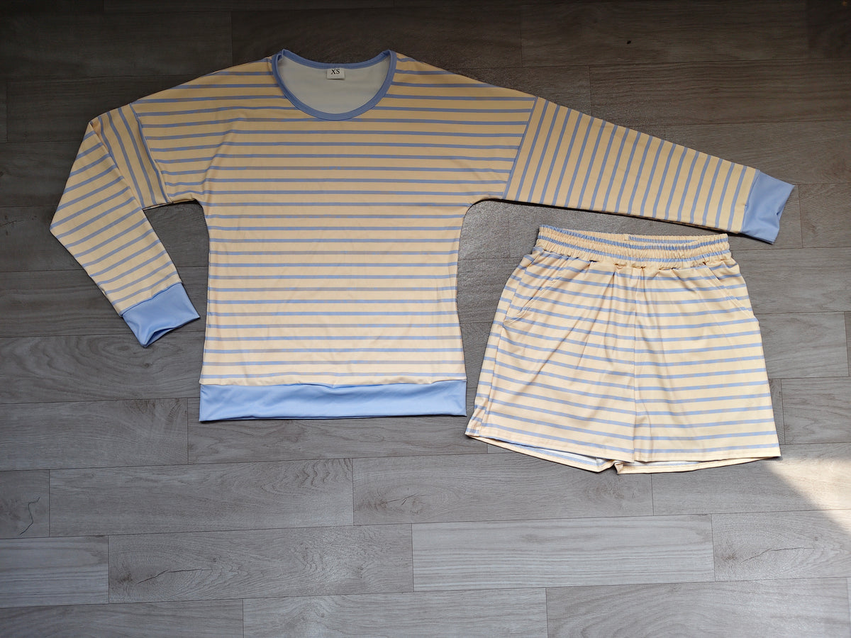 GLS0138 Preorder Adult Striped Long Sleeve Shorts Active Outfit