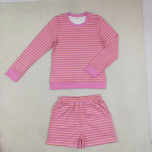 Mommy and Me Pink Striped Long Sleeve Top Shorts Active Outfit