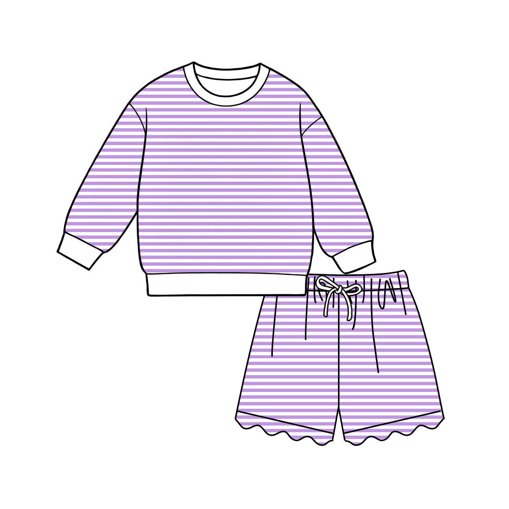 7.6 Preorder Adult Women Purple Striped Long Sleeve Top with Shorts Outfit