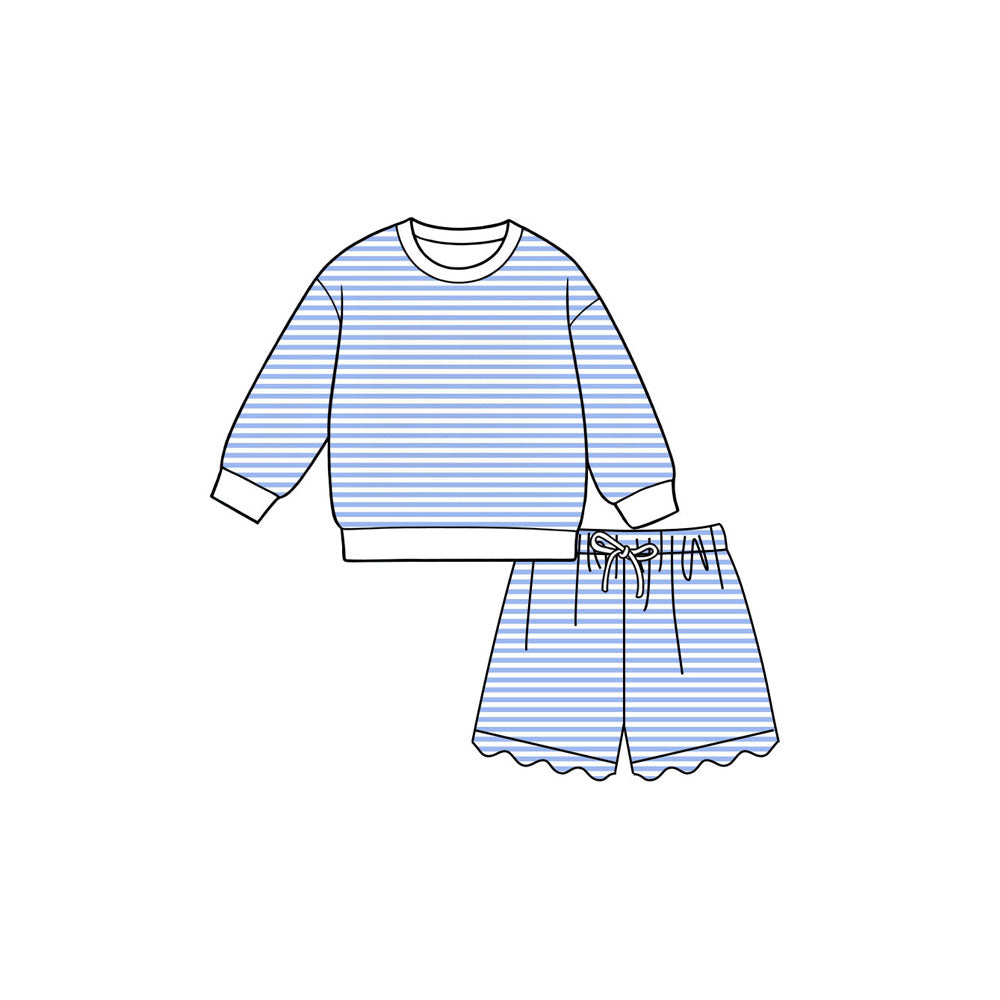 7.6 Preorder Kids Girls Light Blue Long Sleeve Top with Shorts Outfit