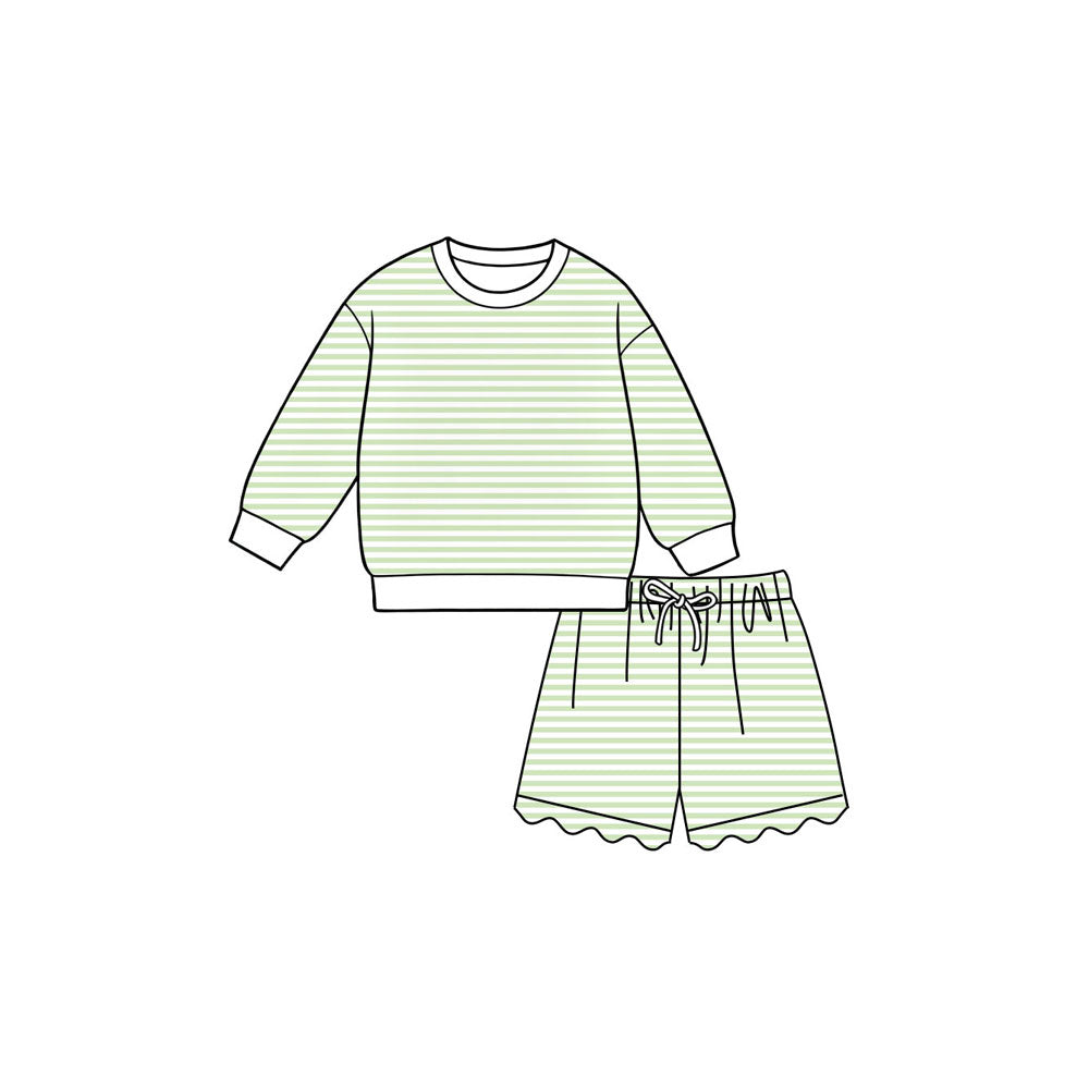 7.6 Preorder Kids Girls Light Green Long Sleeve Top with Shorts Outfit