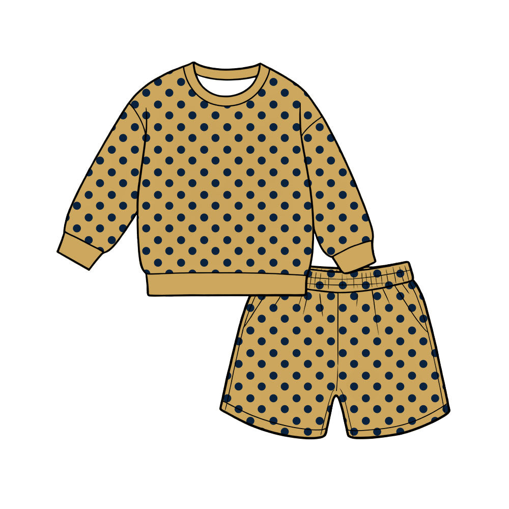 8.3 Preorder Adult Women Mustard Polka Long Sleeve Top with Shorts Outfit