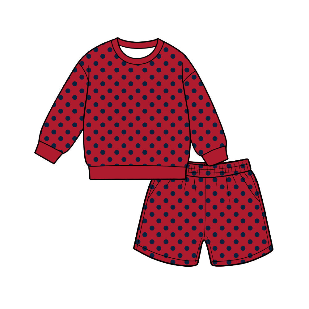 8.3 Preorder Adult Women Red Black Polka Long Sleeve Top with Shorts Outfit