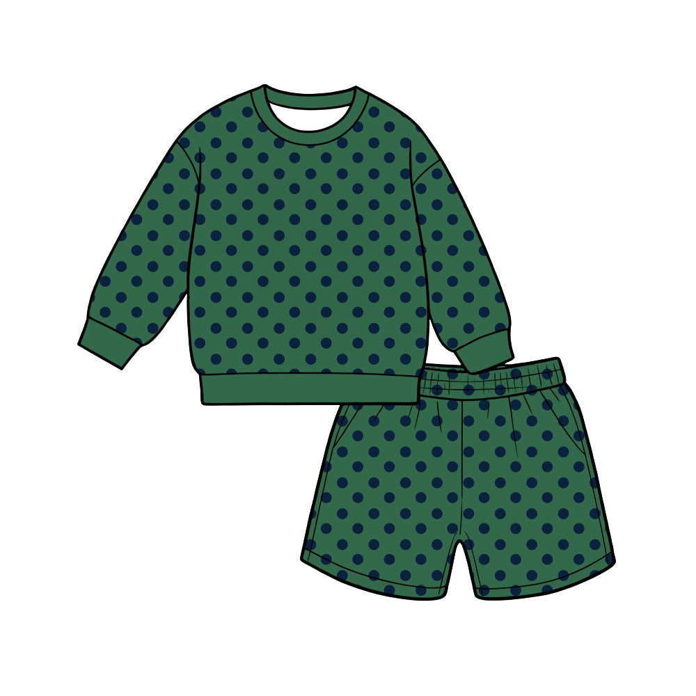 8.3 Preorder Adult Women Green Black Polka Long Sleeve Top with Shorts Outfit