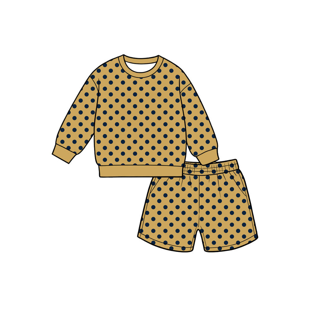 8.8 Preorder Girls Mustard Polka Dot Long Sleeve Top with Shorts Outfit