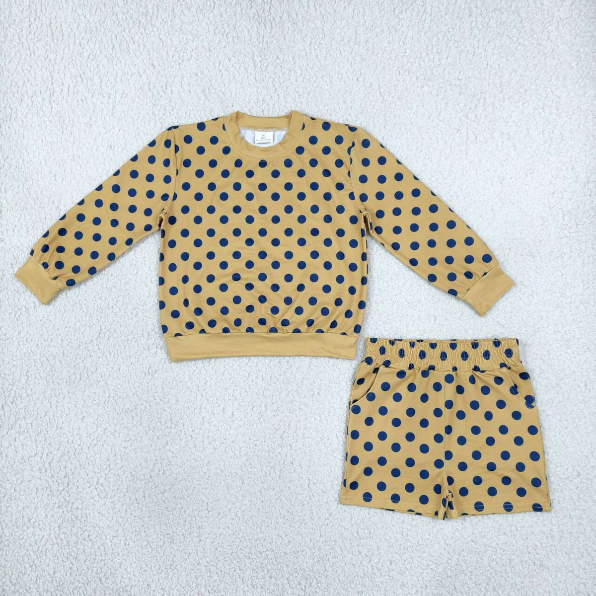 GLS0205 Mustard Polka Dot Girls Long Sleeve Top with Shorts Outfit