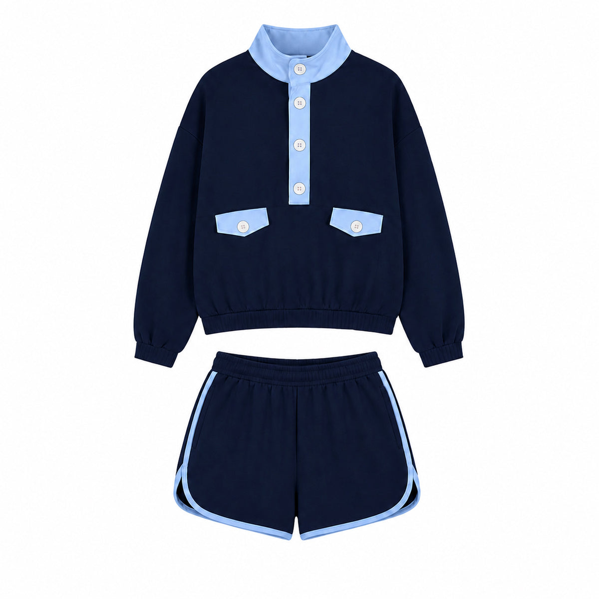 8.11 Preorder Adult Navy & Light Blue Color Block 2 Piece Outfit