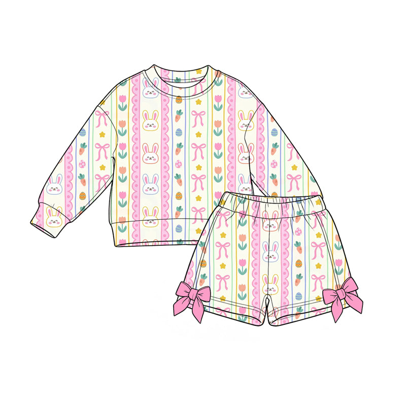 8.28 Preorder Toddler Girls Baby Girls Easter Bunny Tulip Bow Long Sleeve Top Shorts Outfit