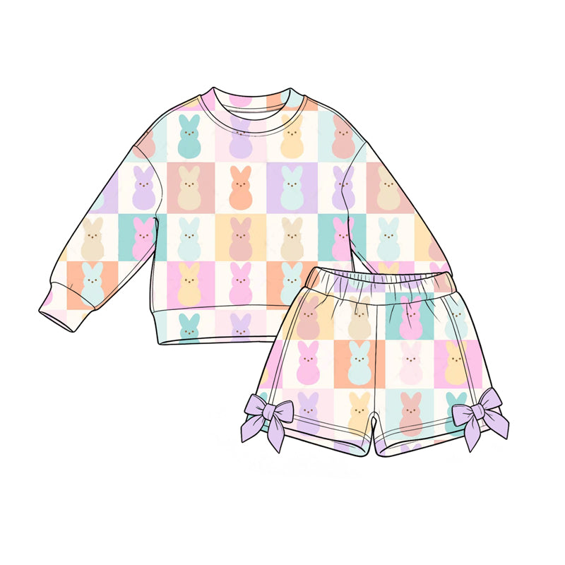 8.28 Preorder Toddler Girls Easter Checkerboard Easter Peep Long Sleeve Top Shorts Outfit