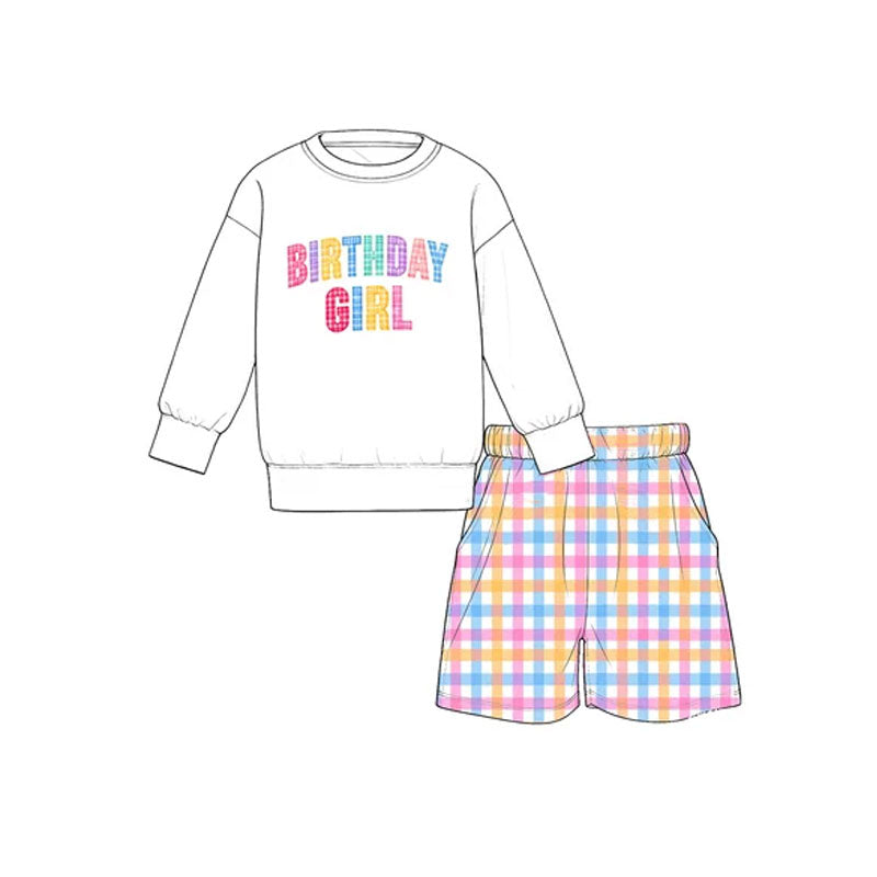 10.30 GLS0276 Preorder Baby Girls Birthday Girl Colorful Gingham Shorts Outfit