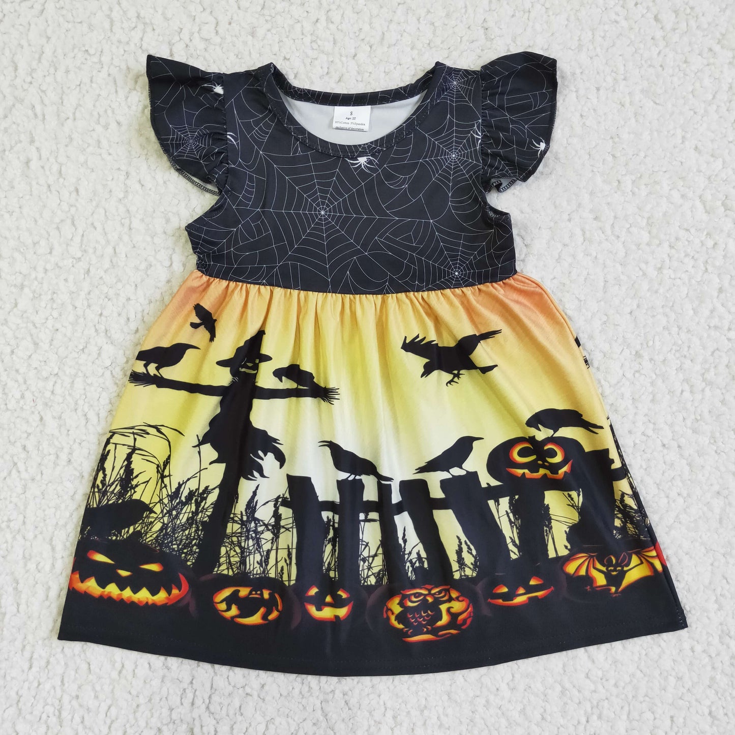 GSD0118 Scarecrow Pumpkin Print Girls Halloween Knee Length Dress