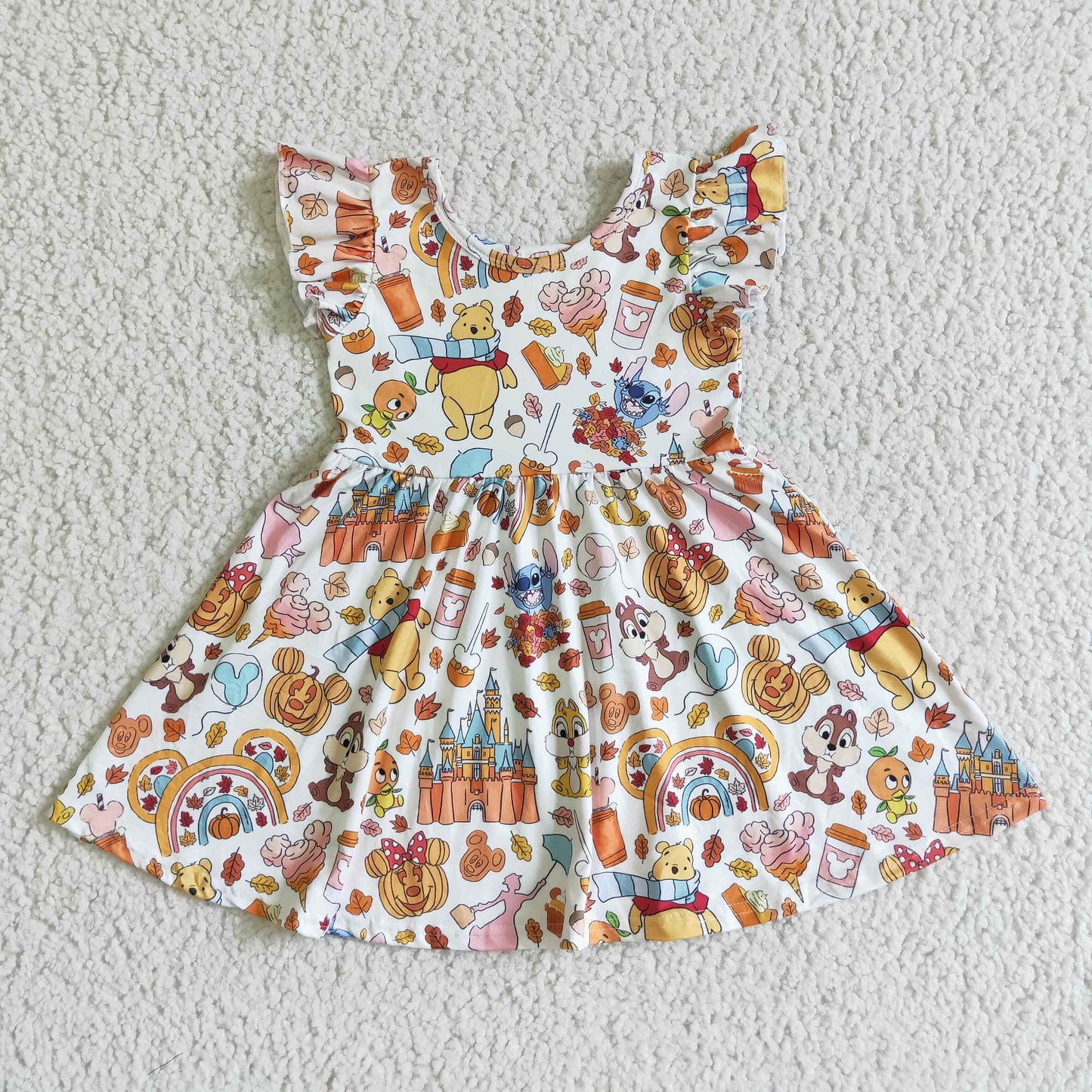 Cute little bear flutter sleeves fall pumpkin Halloween dress GSD0134