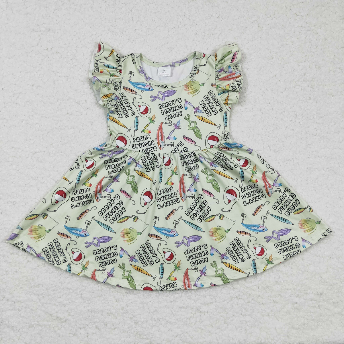 Girls flutter sleeve fishing print dress GSD0155