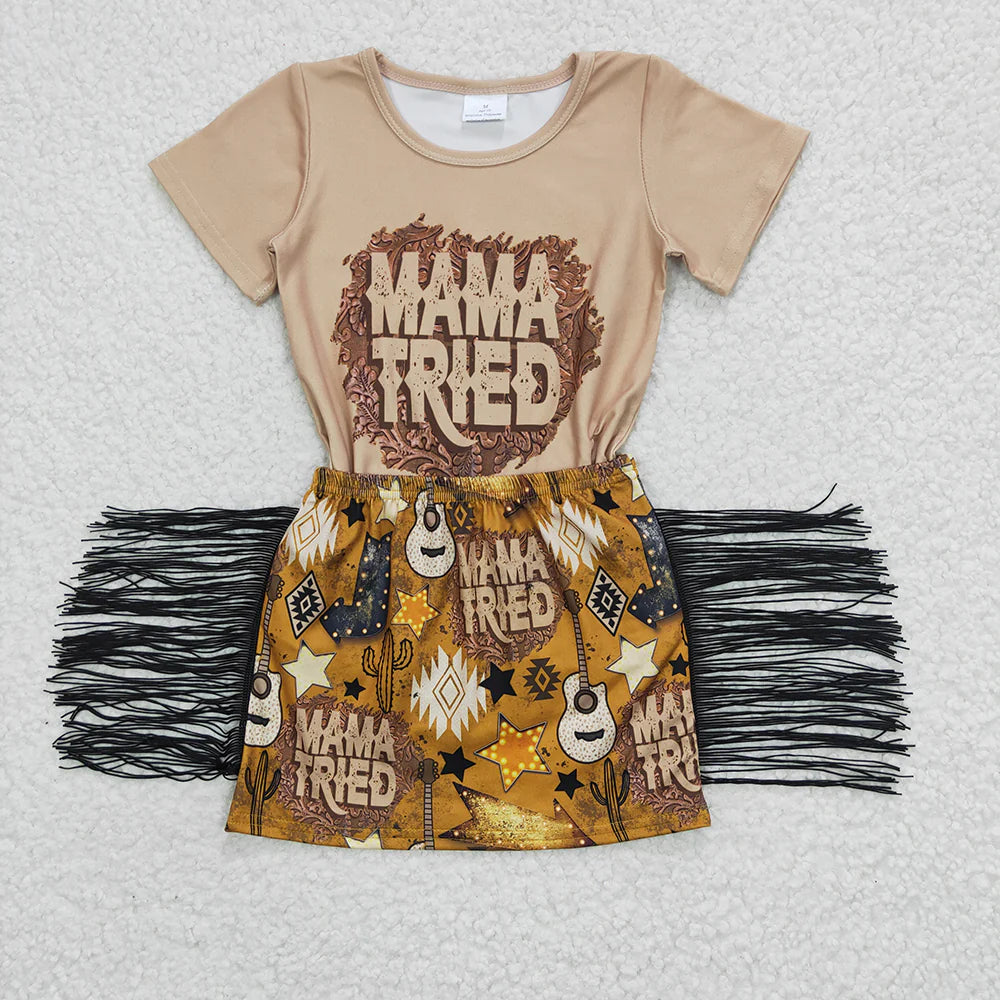Sibling Baby Girls Western Top Tassel Skirts Outfits Sets
