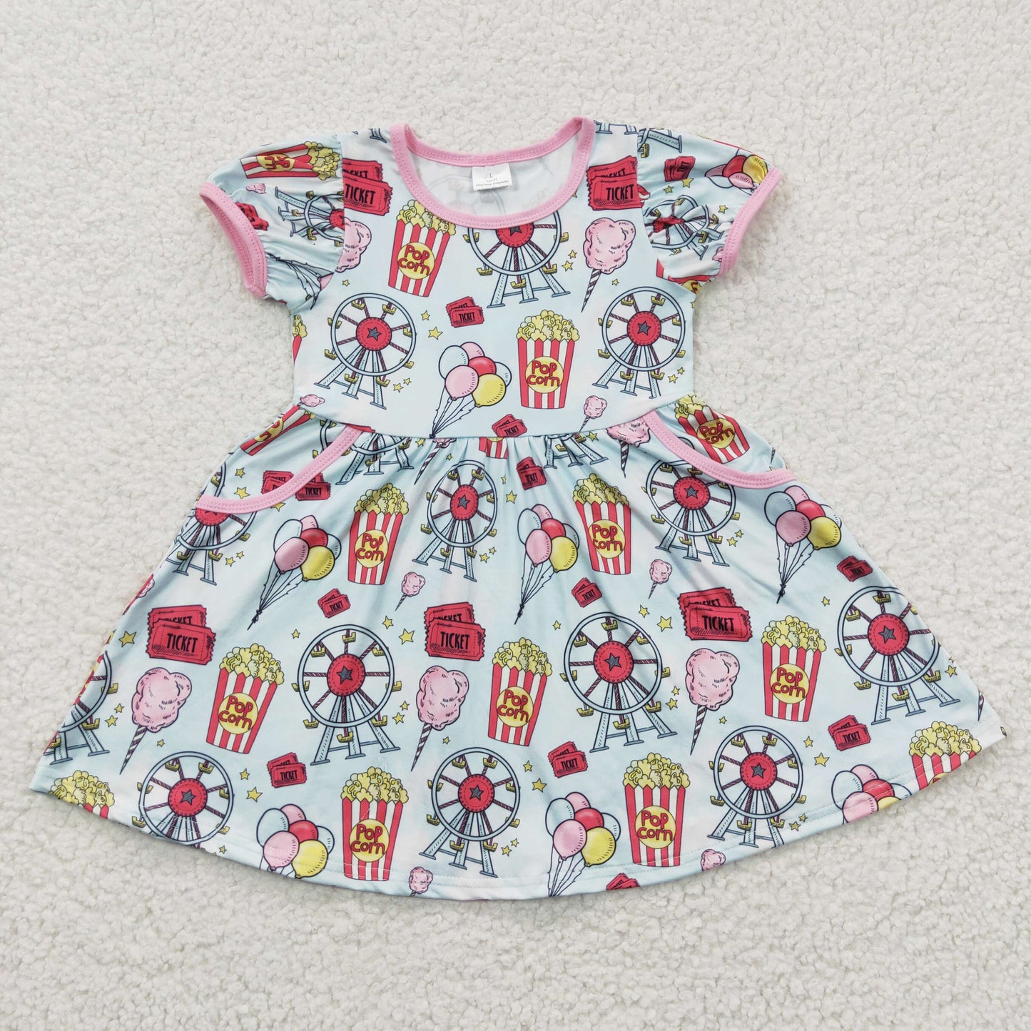 (Promotion)GSD0327 County Fair Girls Pockets Short Sleeve Knee Length Dress