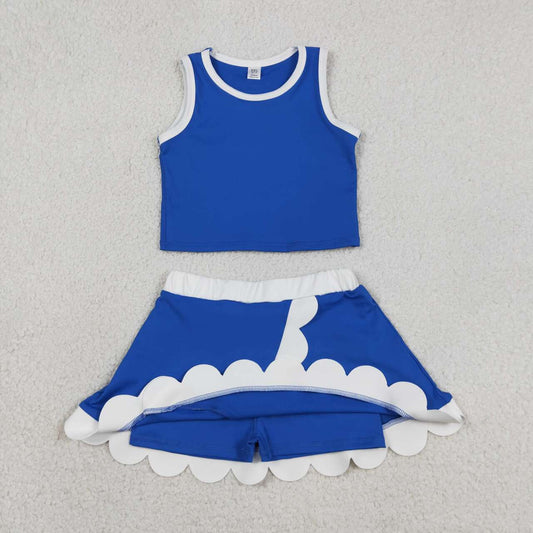 Toddler Girls Royalblue Scalloped 2-Piece Set | Sleeveless Top & Skort Active Outfit