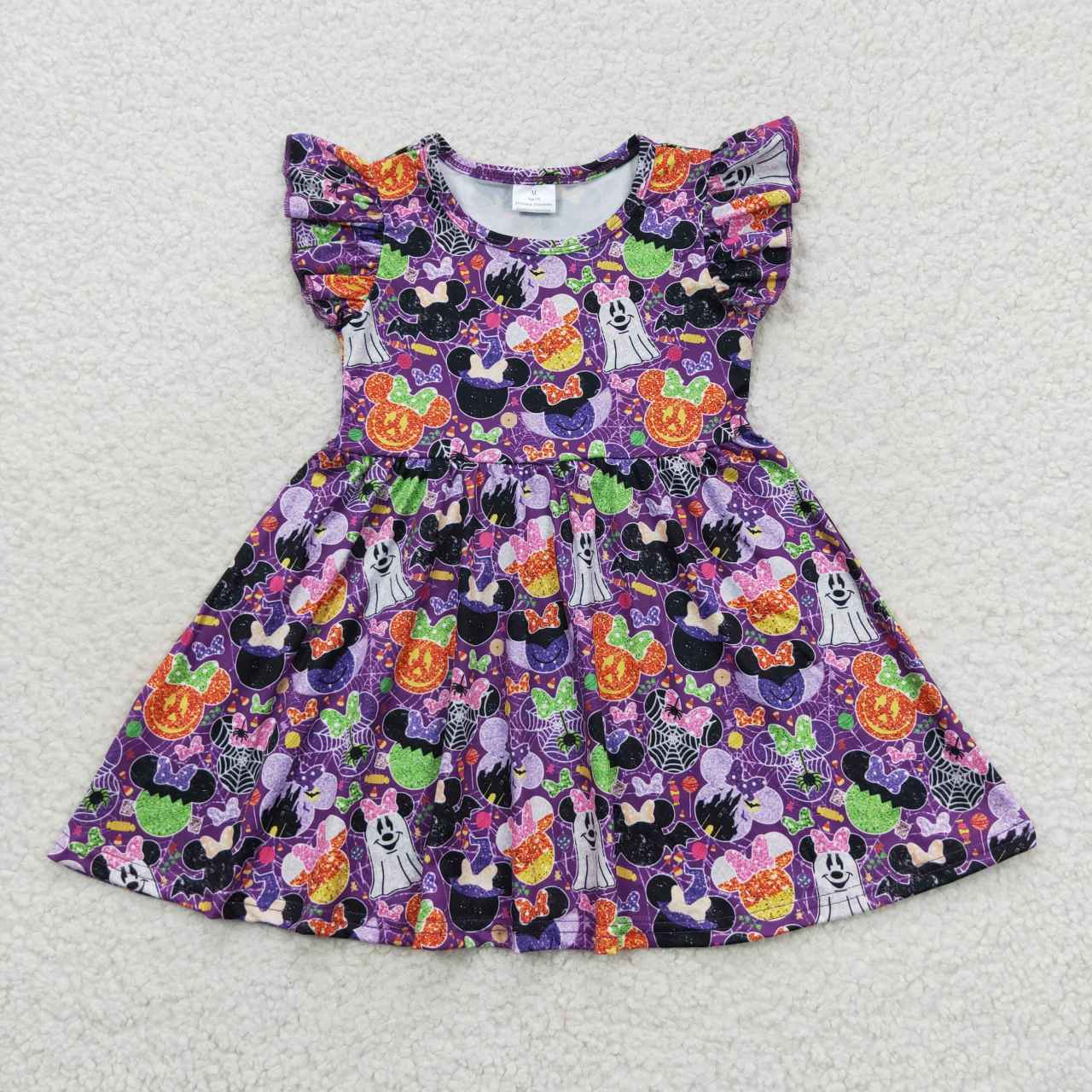 GSD0480 Cartoon Mouse Purple Print Girls Halloween Knee Length Dress