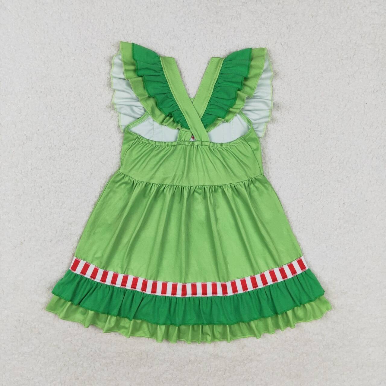GSD1356 Heart Print Green Rufles Girls Christmas Knee Length Dress