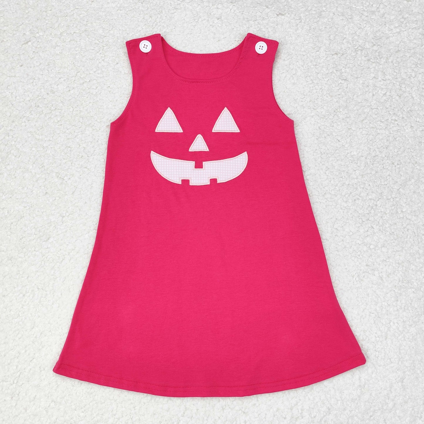 GSD1361 Smiling Face Embroidery Hot Pink Cotton Girls Halloween Knee Length Dress