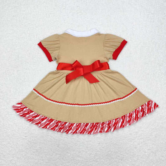 GSD1389 Gingerbread Design Girls Christmas Knee Length Ruffle Dress