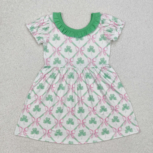 Sibling Baby Girls Clovers Bows Checked Pants Pajamas Clothes Sets Zipper Romper
