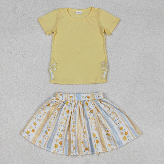Sibling Embroidery Baby Girls Bow Top Flowers Skort Skirts Outfits