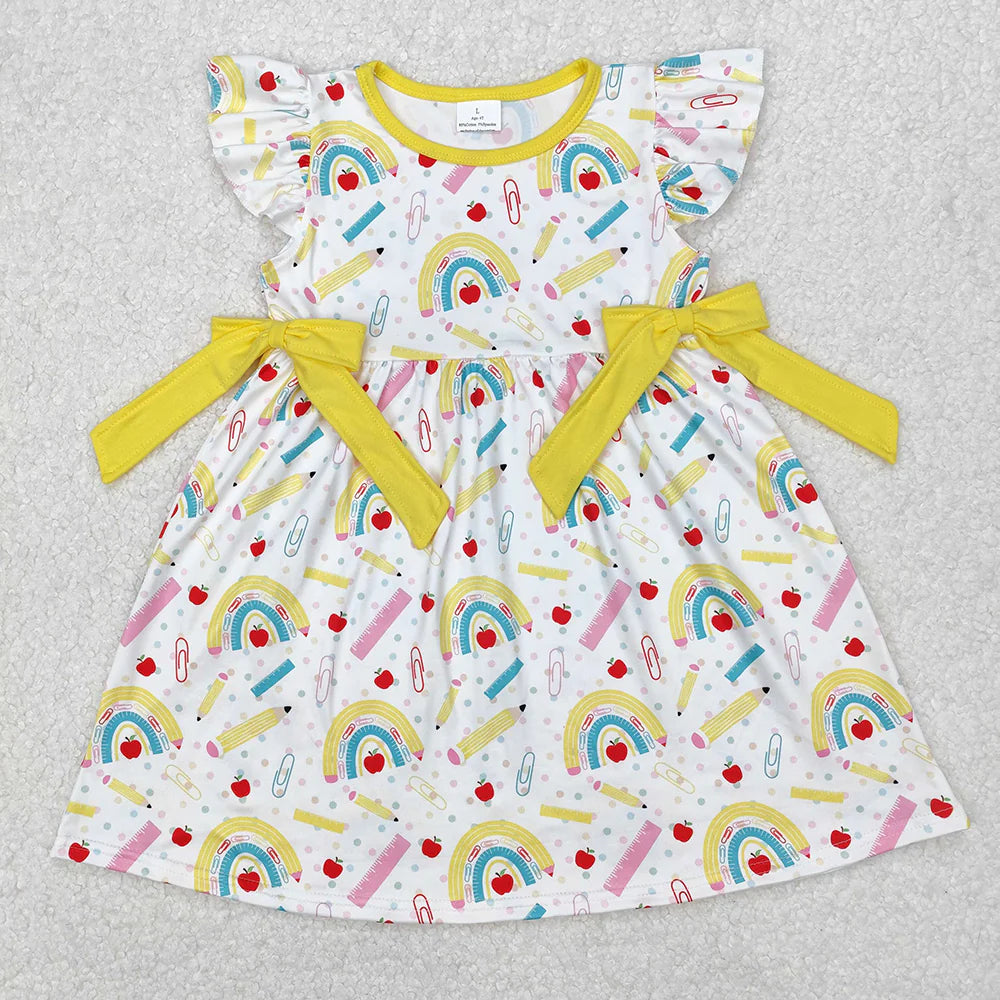 Sibling Baby Girls Rainbow Back To School Dresses Outfits Sets