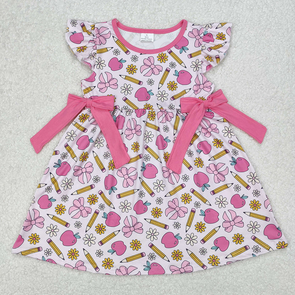 GSD1846 Pen Apple Bows Flowers Girls Back to School Dress