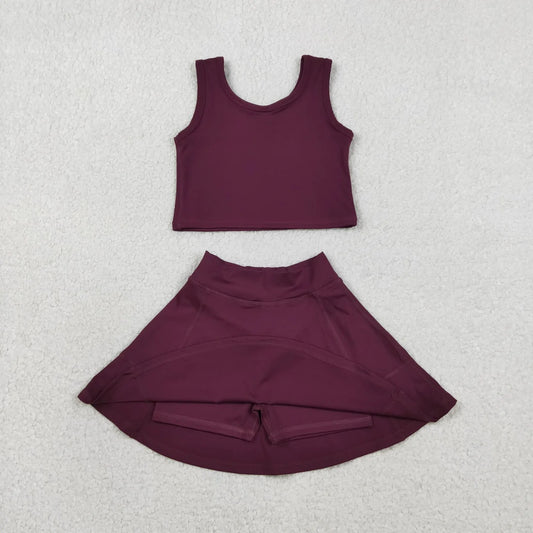 Toddler Girls Maroon Sleeveless Top & Skort Active Outfit