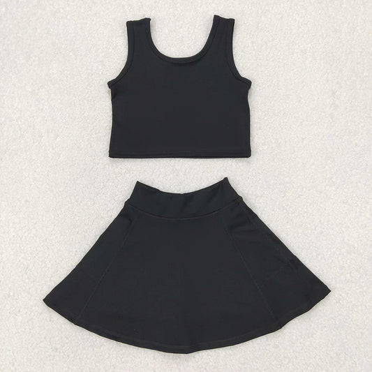 Girls Black Tank & Skort Set - Kids Solid Color Active Outfit