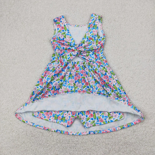 Baby Girls Blue Flowers Sleeveless Athletic Dresses