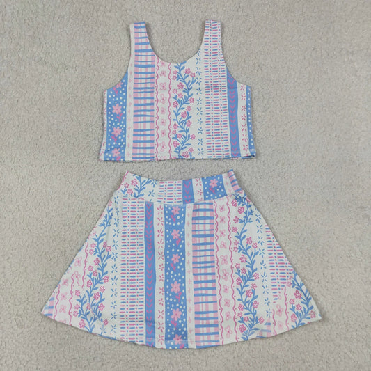 Sibling Baby Girls Sleeveless Colorful Flowers Vest Skirt Shorts Yoga Active Clothes Sets