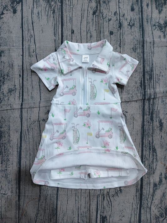 Preorder GSD2410 Golf Trucks Print Girls Summer Zipper Knee Length Yoga Dress
