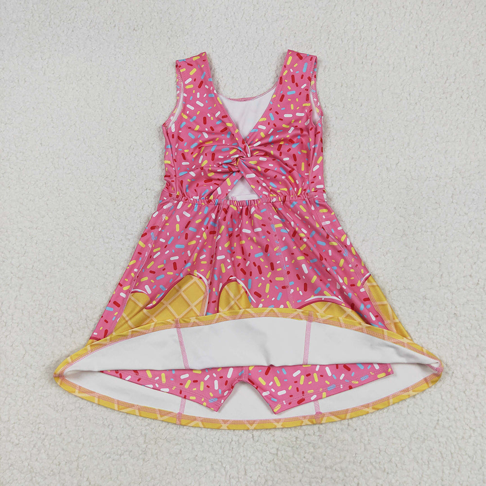 GSD2417 Pink Sprinkle Print Girls Summer Shorts Knee Length Yoga Dress