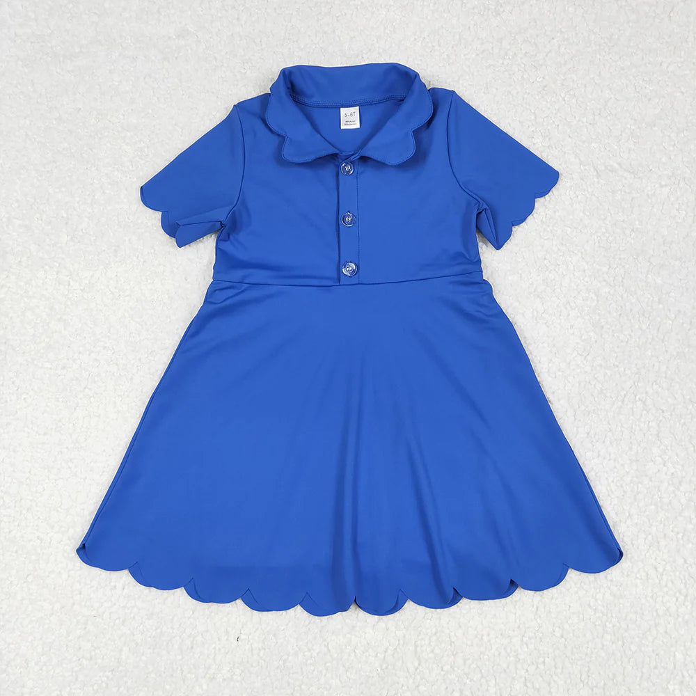 Toddler Sibling Girls Scalloped Collar Active Dress | Short Sleeve Kids Casual Dress (3 Colors)