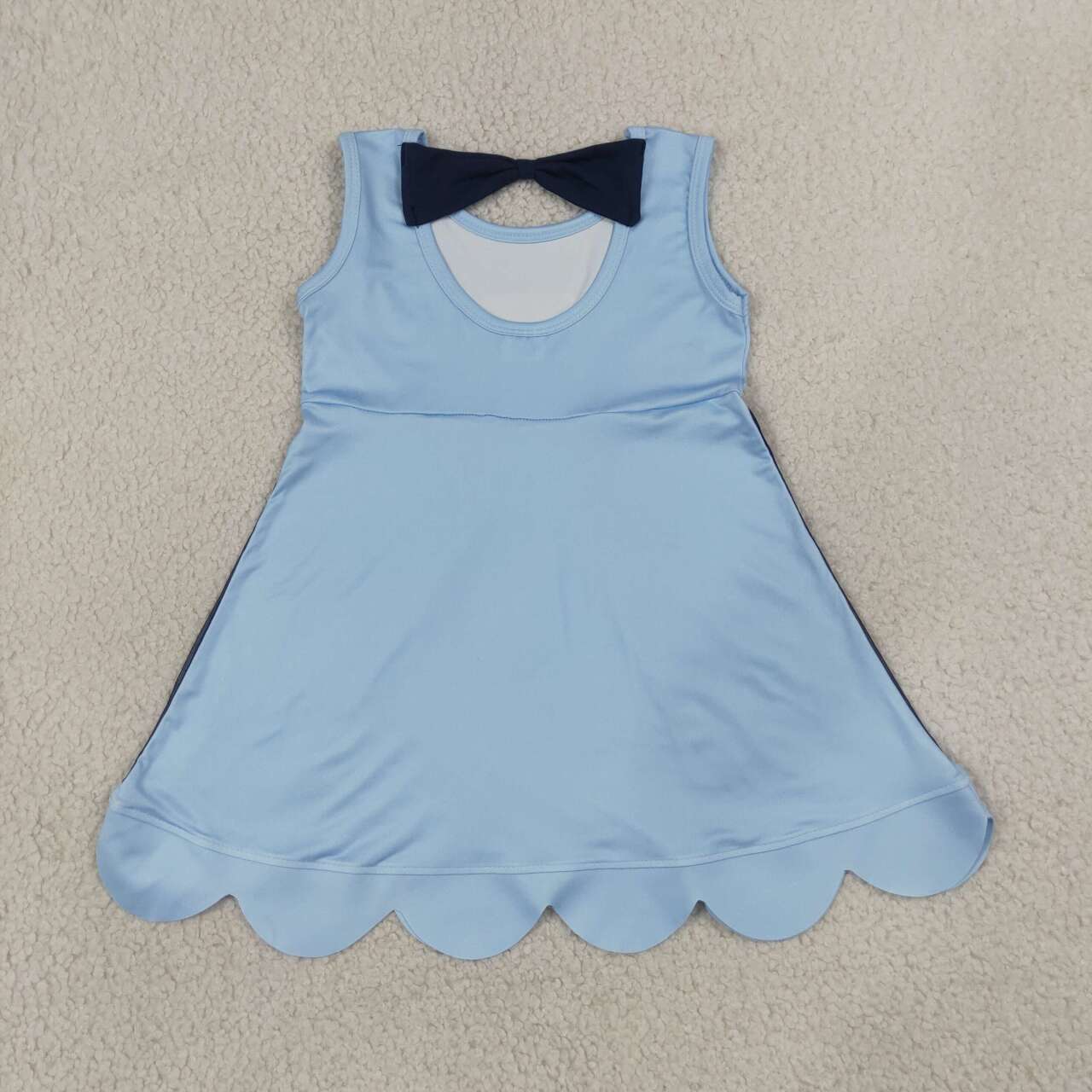 GSD2515 Cartoon Dog Blue Girls Sleeveless Scalloped Dress