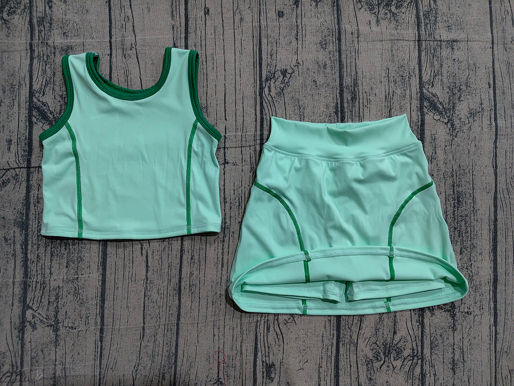 Preorder GSD2671 Green Tank Top Skirts Shorts Girls Yoga Clothes Set