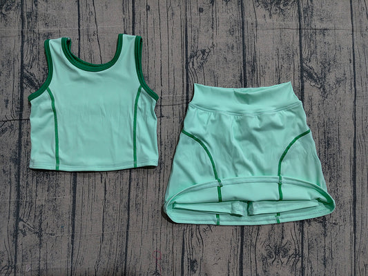 Preorder GSD2671 Green Tank Top Skirts Shorts Girls Yoga Clothes Set