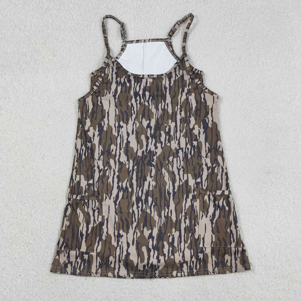 Adult Size Women Green Camo Strap Active Dress Romper With Pocket