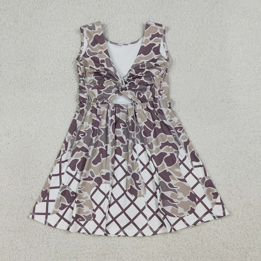 GSD2819 Girls’ Camouflage Grey Waffle Print Sleeveless Yoga Dress