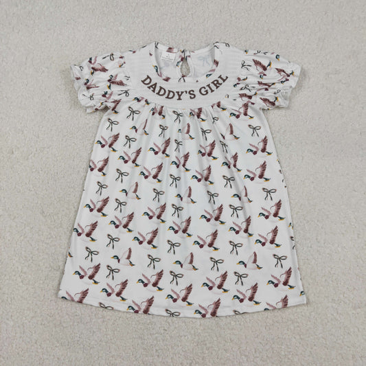 Sibling Smocked Daddy's Girl Baby Girls Bows Ducks Hunting Knee Length Dress Rompers