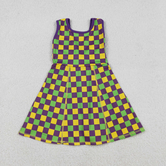 Sibling Baby Girls Mardigras Checked Yoga Active Shorts Knee Length Dress Skorts Clothes Sets