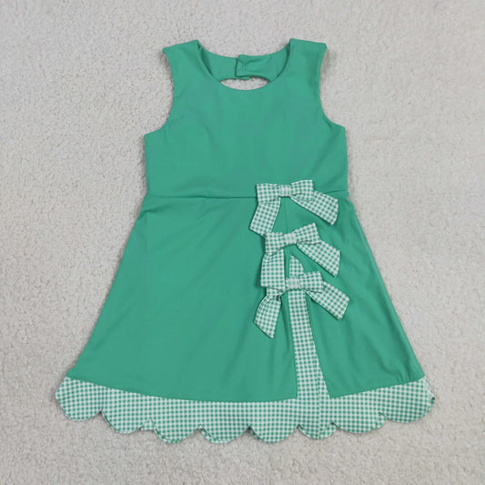 Sibling Baby Girls Sleeveless Bows Shorts Scallop Knee Length Dresses