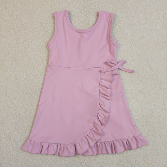 Pink Color Girls Summer Shorts Ruffle Knee Length Yoga Dress