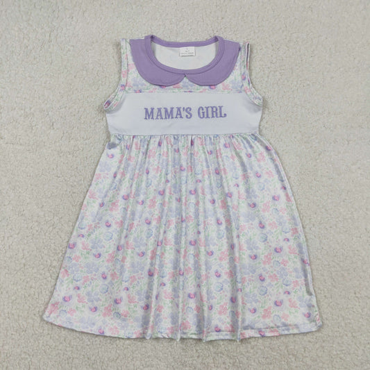 Sibling Baby Girls Sleeveless Embroidery Mama's Girl Flowers Collar Knee Length Dress Ruffle Romper